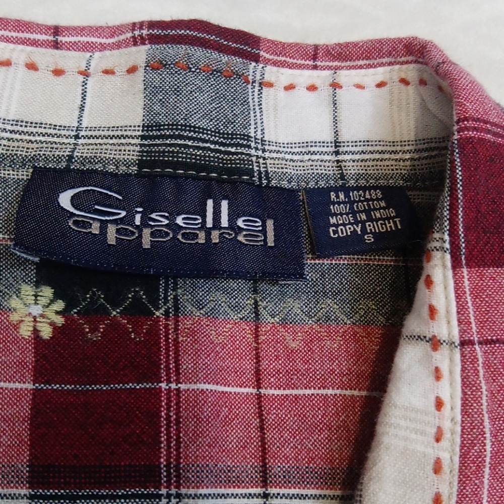 Embroidered Plaid Button Down Top - image 4